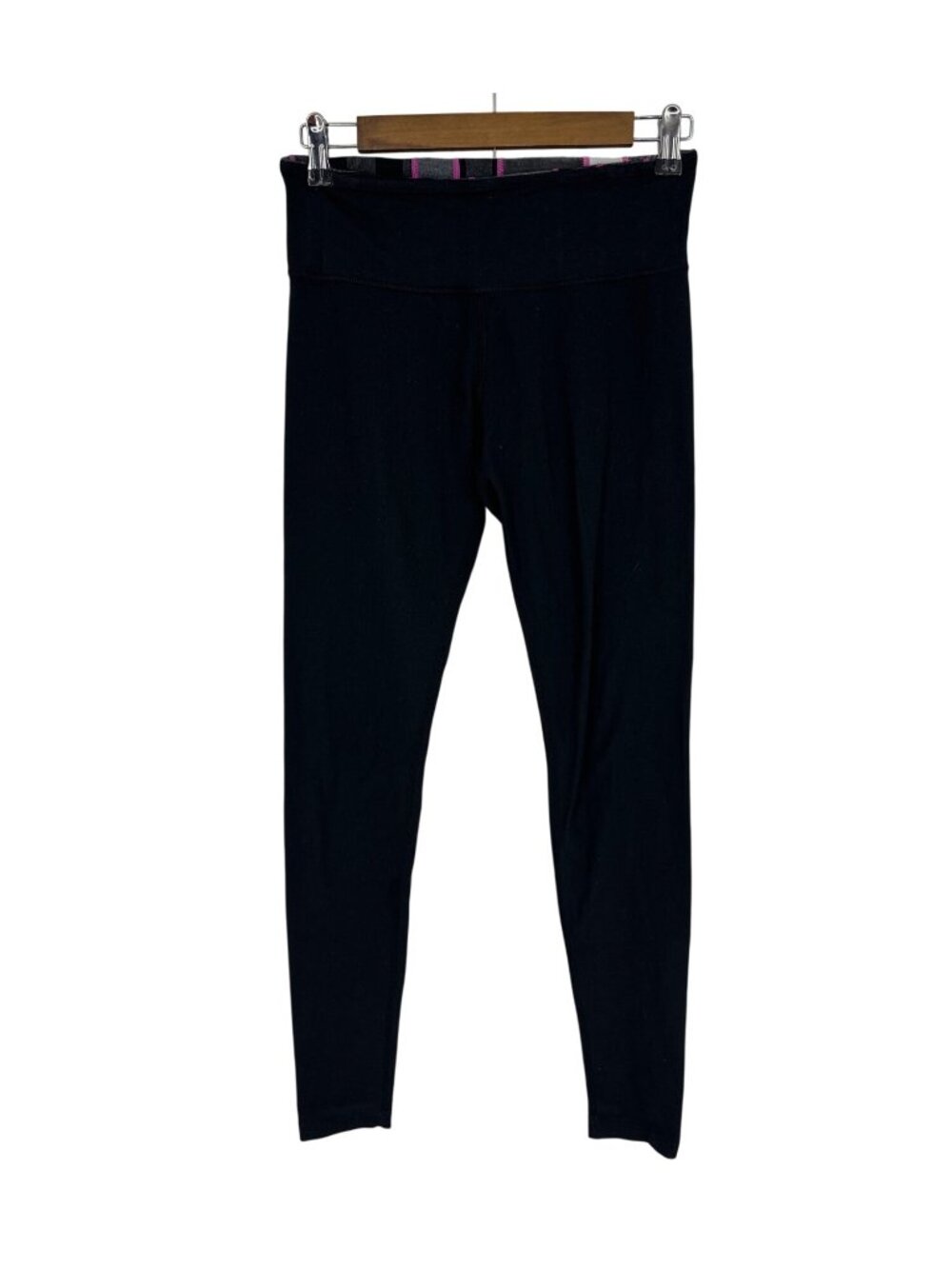 Lululemon Black High-Rise Yoga Leggings With Pink Striped Waistband Size 6